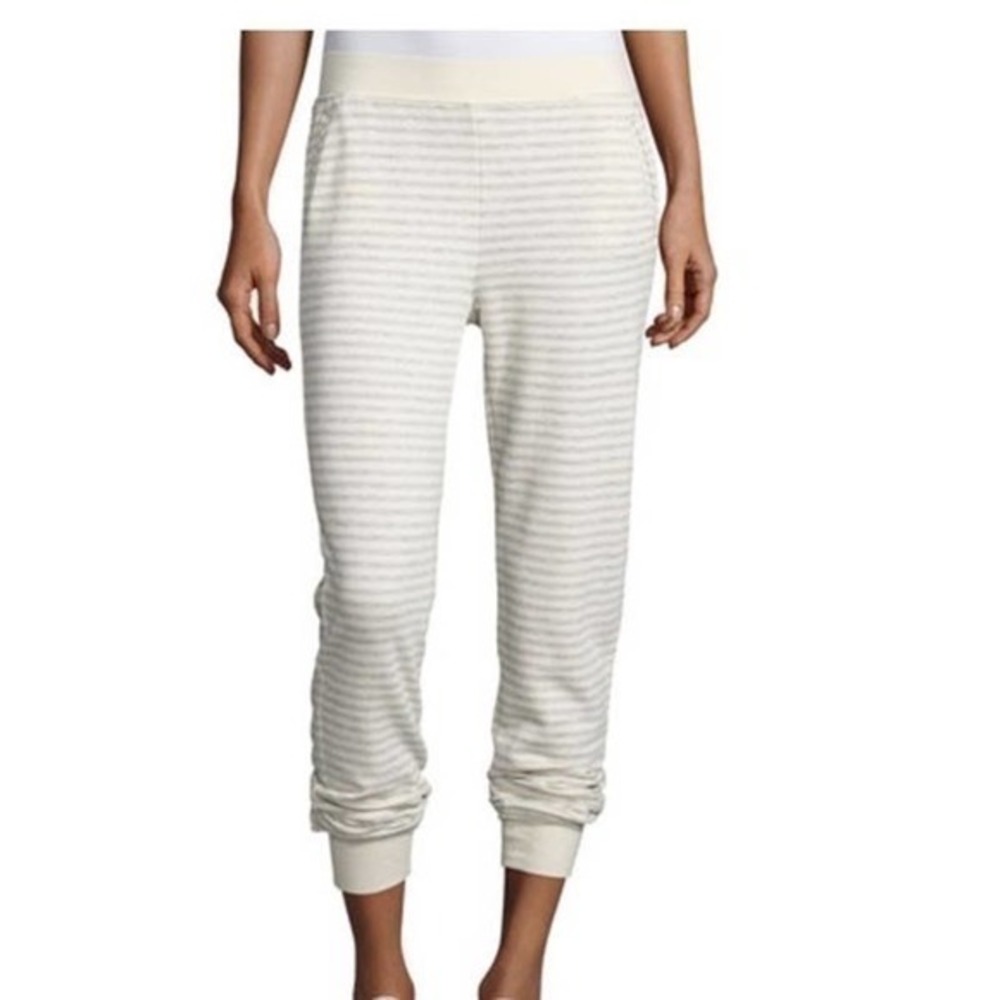 ATM White Gray Striped Super Soft Jogger Sweatpants lounge pockets size large